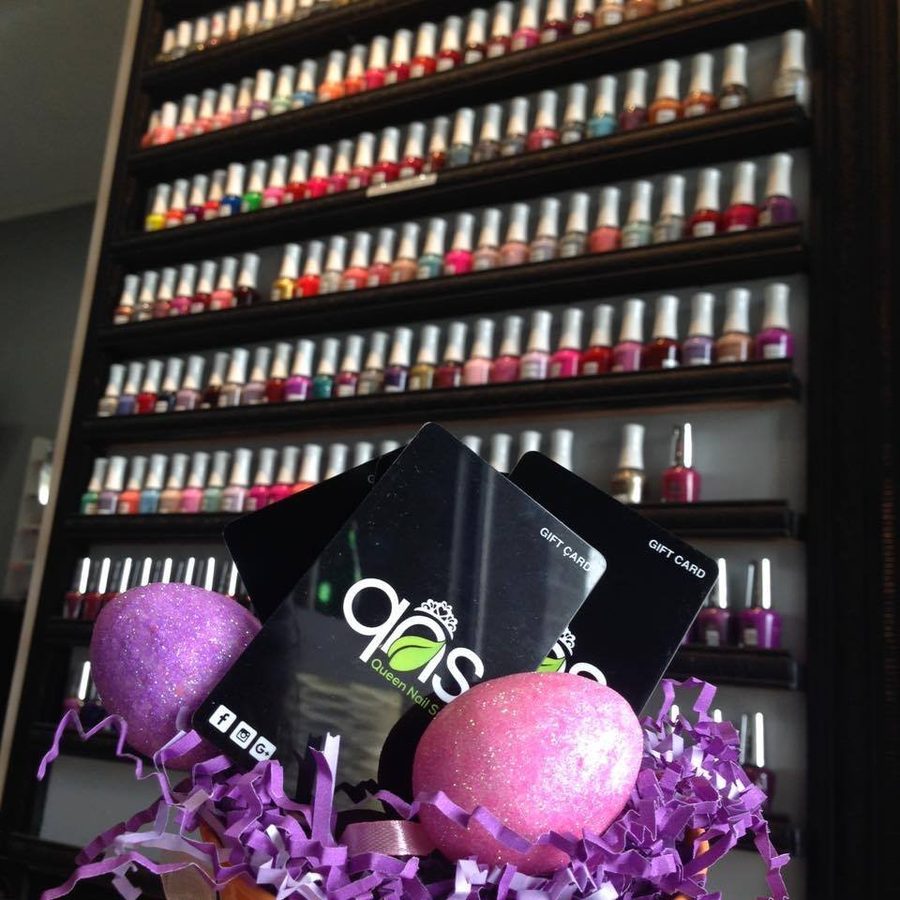 Polish wall and gift cards at Queen Nail Spa Southside