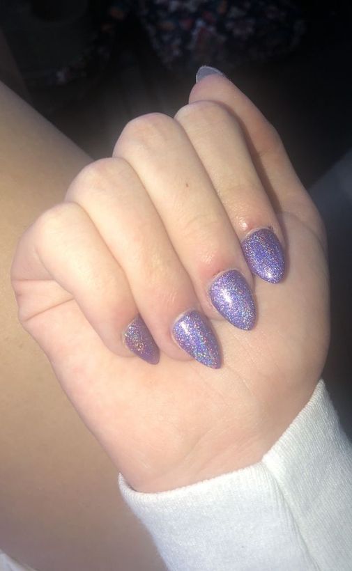 Purple holographic acrylic nails